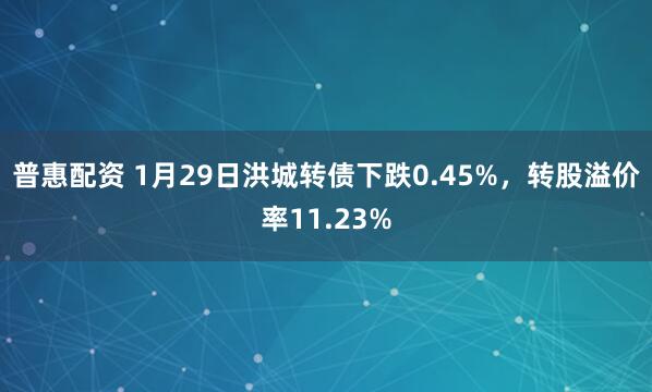 普惠配资 1月29日洪城转债下跌0.45%，转股溢价率11.23%